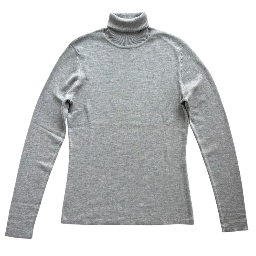 Ann Taylor Women’s M Light Gray Ribbed 100% Silk Long Sl Turtleneck Knit Sweater